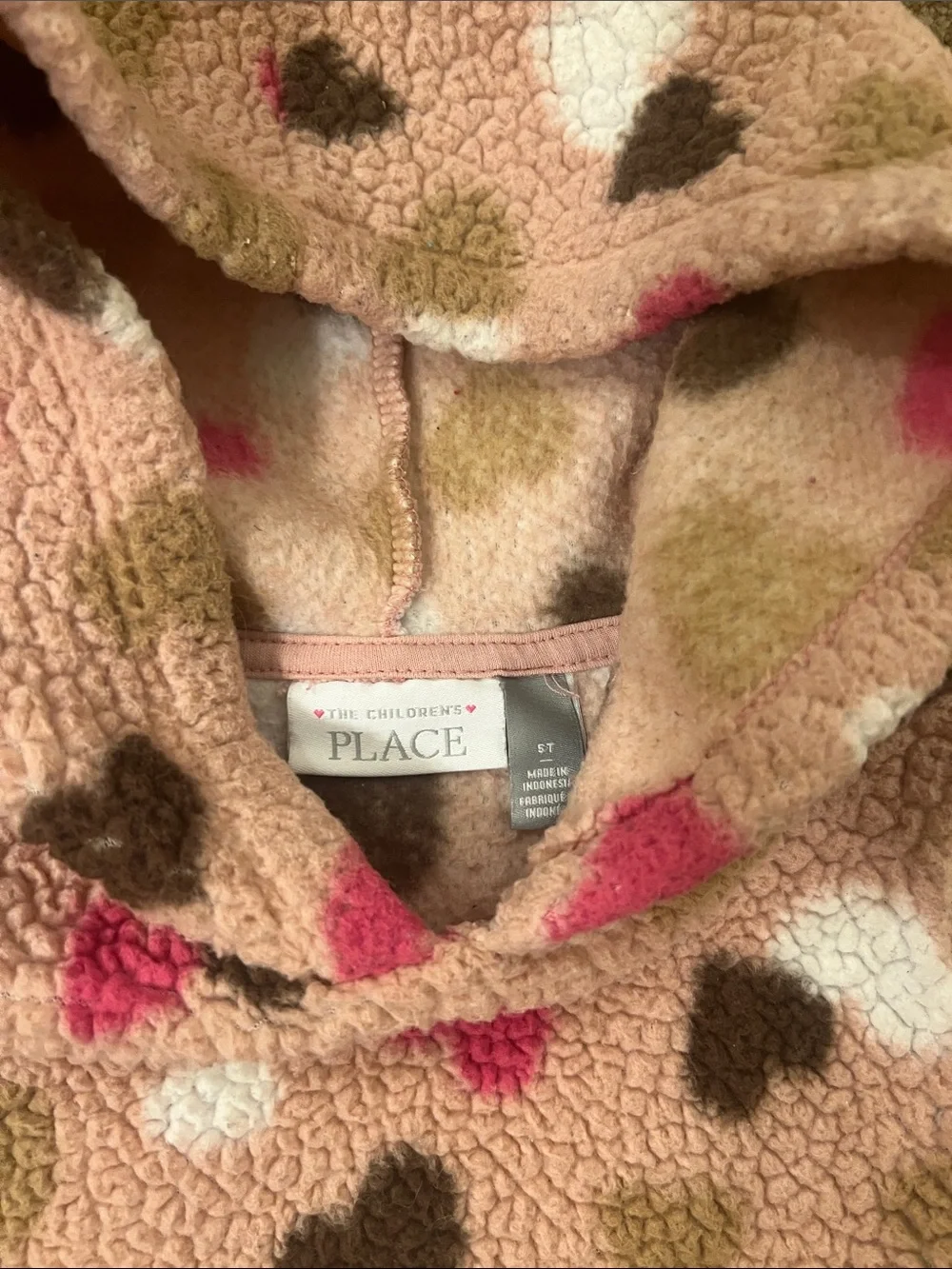 The Children's Place Pink Sherpa Hoodie with Multi-Color Hearts